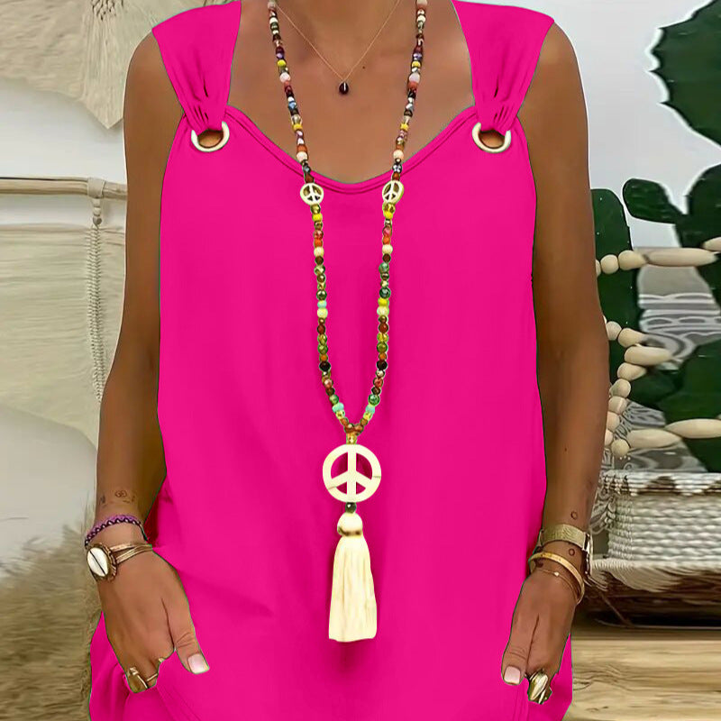 Dame afslappet spaghetti-stropkjole med sidelommer og moderigtigt design Stilla