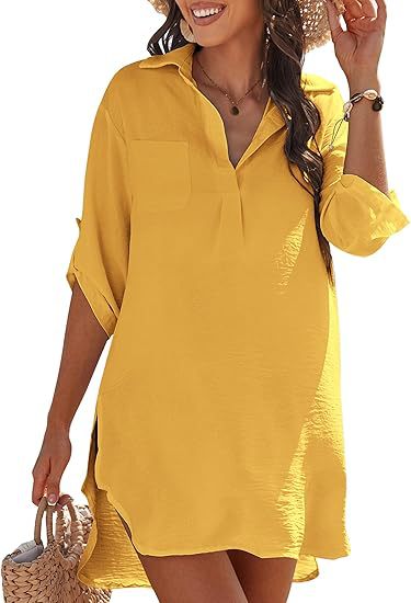 Dame afslappet strand skjorte kjole med praktisk slids og knapdetaljer Stilla