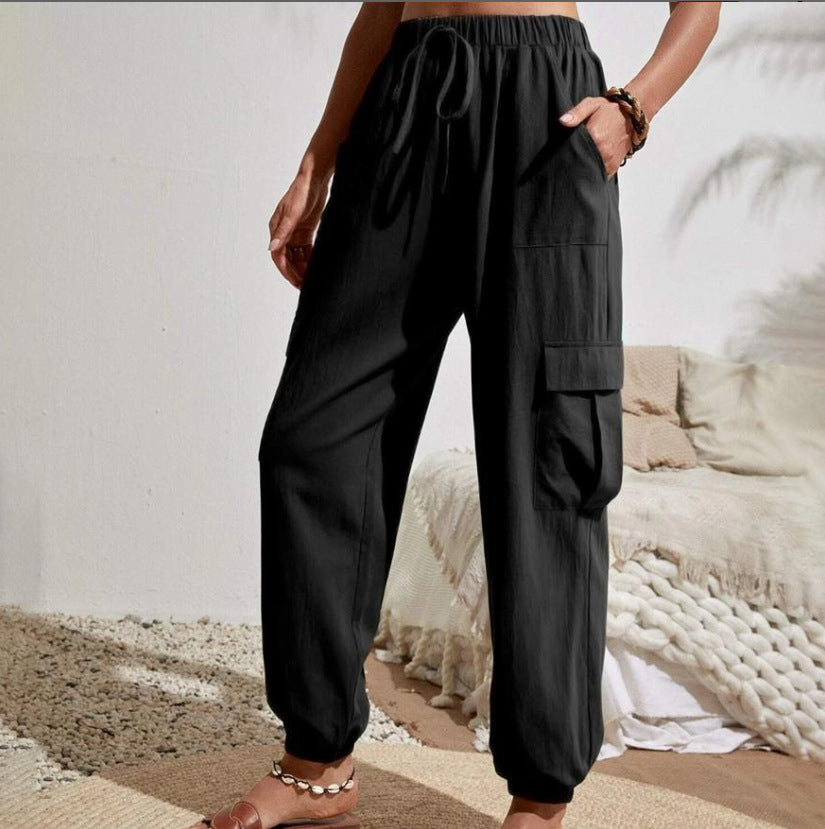 Dame afslappet cargo-bukser med elastisk talje og praktiske lommer Stilla