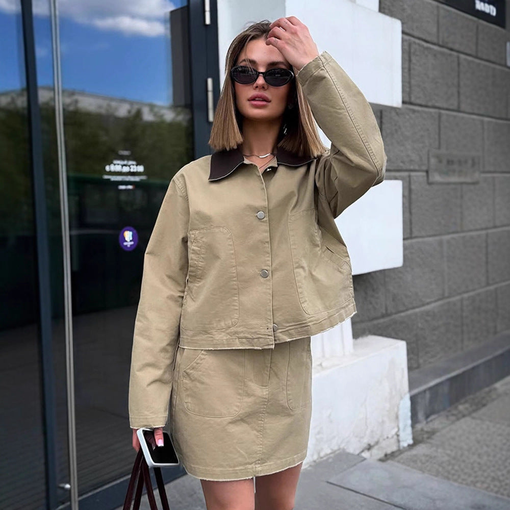 Dame cropped Utility-jakke med moderne design og praktiske lommer Stilla