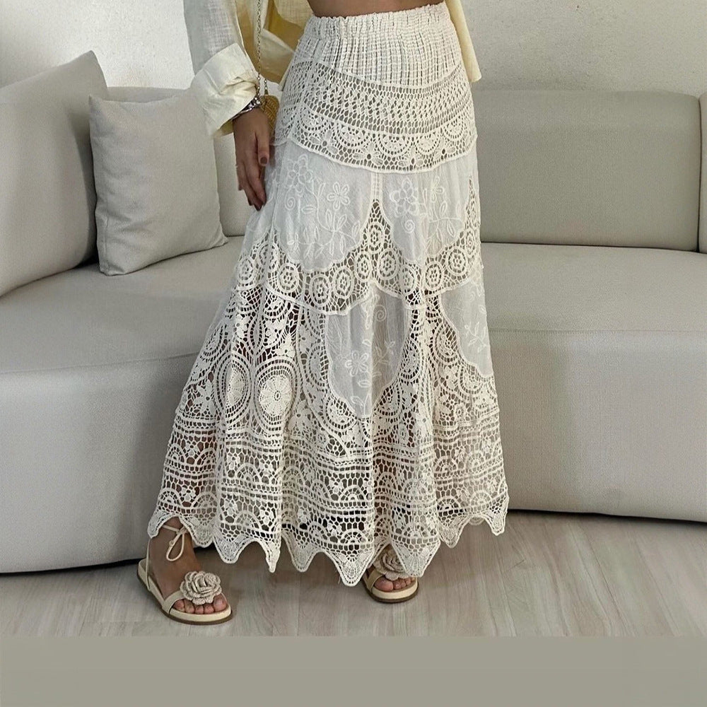 Dame Elegant Hæklet nederdel med florale accenter Stilla