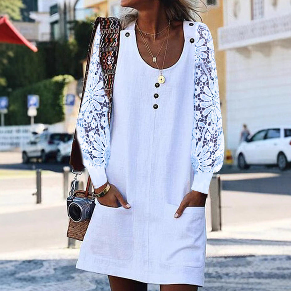 Dame afslappet kjole med spidsærmer Stilla