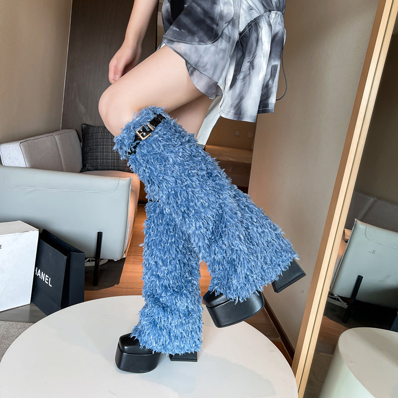 Femme Luxe Fuzzy Over-knæet Stiletto Støvler Stilla