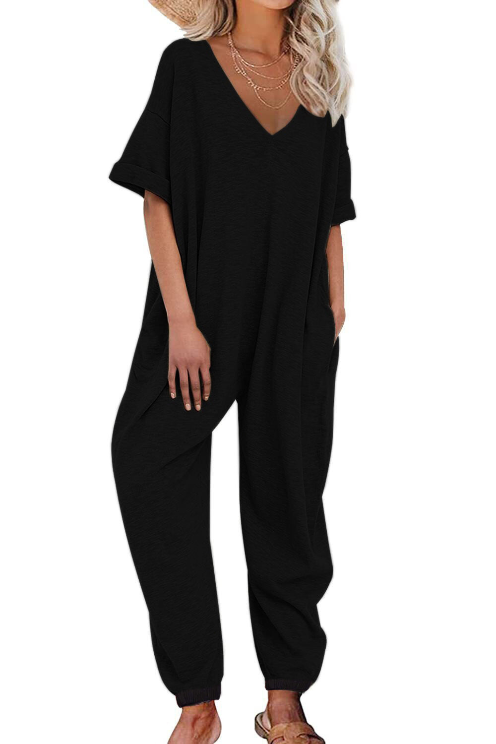 Dame Oversized Jumpsuit med dyb V-hals og afslappede lommer Stilla
