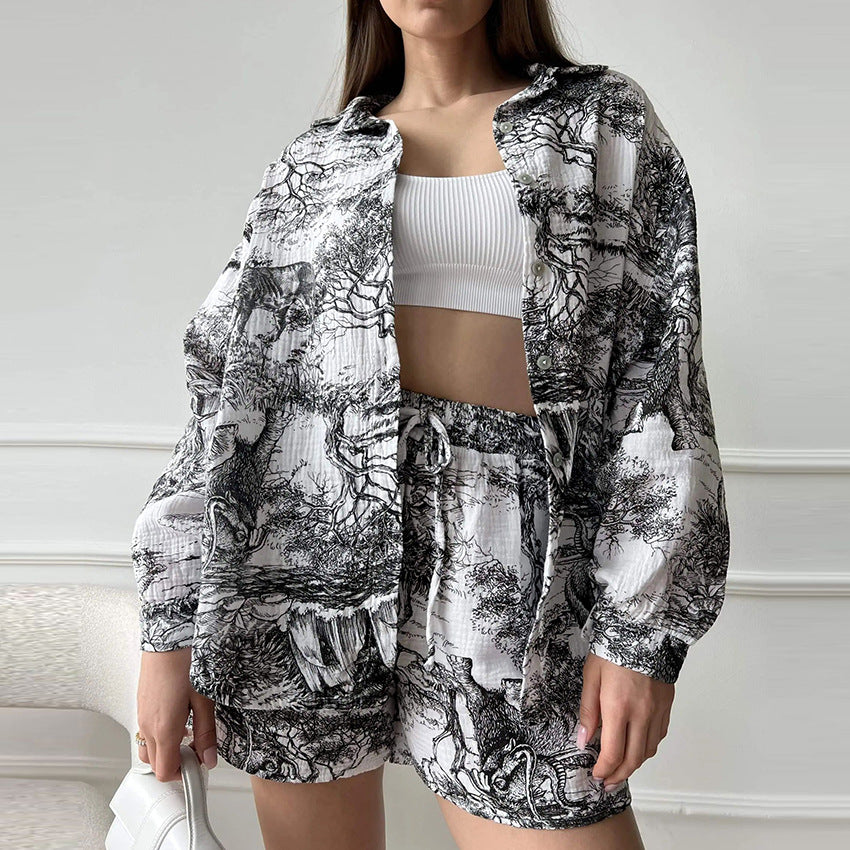 Dame afslappet kortærmet bluse- og shorts-sæt med ekstra overdel Stilla