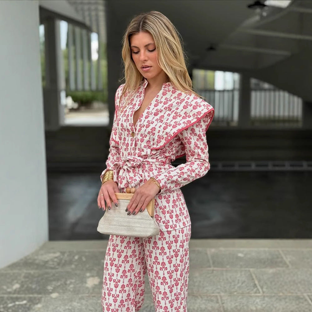 Dame elegant jakkesæt sæt med blomstermønster Stilla