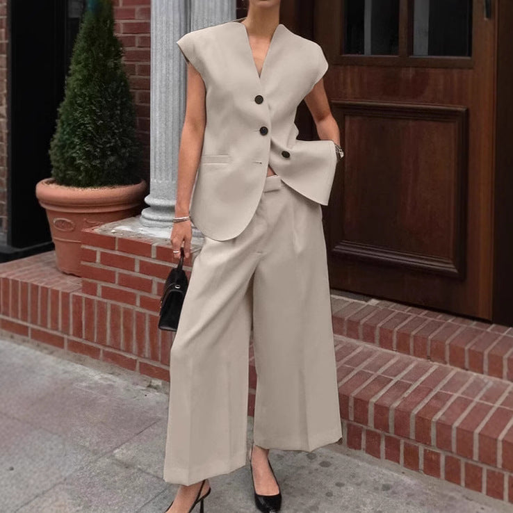 Dame Elegant Jumpsuit-Sæt med figursyet Blazer og løstsiddende Bukser Stilla