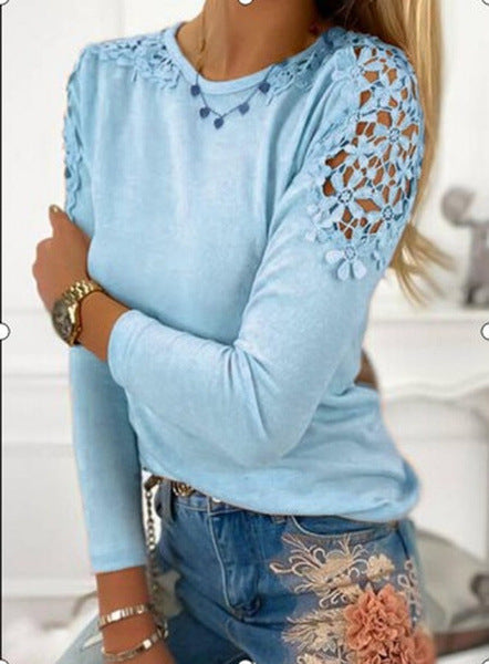 Dame longsleeve med elegante hæklede ærmer Stilla