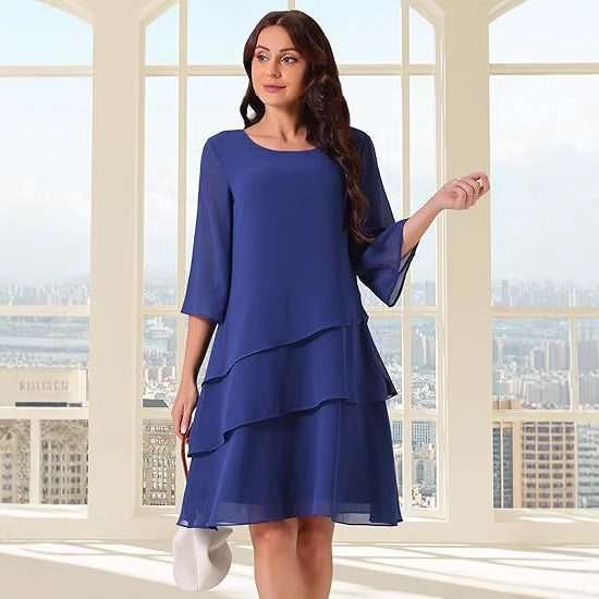 Dame elegant chiffon kjole med lag Stilla