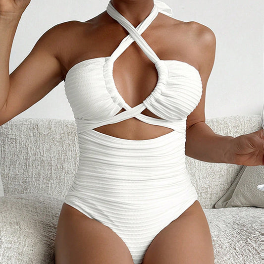 Dame Cut-Out Crisscross Enkelt Stykke Badedragt Stilla
