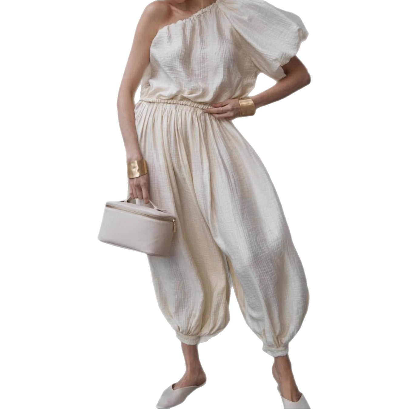 Dame Oversized Jumpsuit med asymmetrisk snit og luftige detaljer Stilla