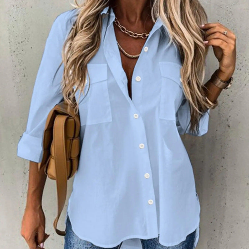 Dame afslappet skjorte med brystlommer og moderne snit Stilla