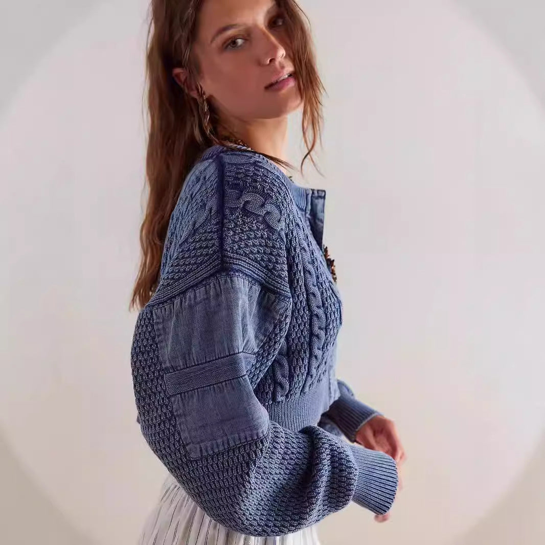 Dame afslappet og asymmetrisk strikcardigan med dekorative strukturmønstre Stilla