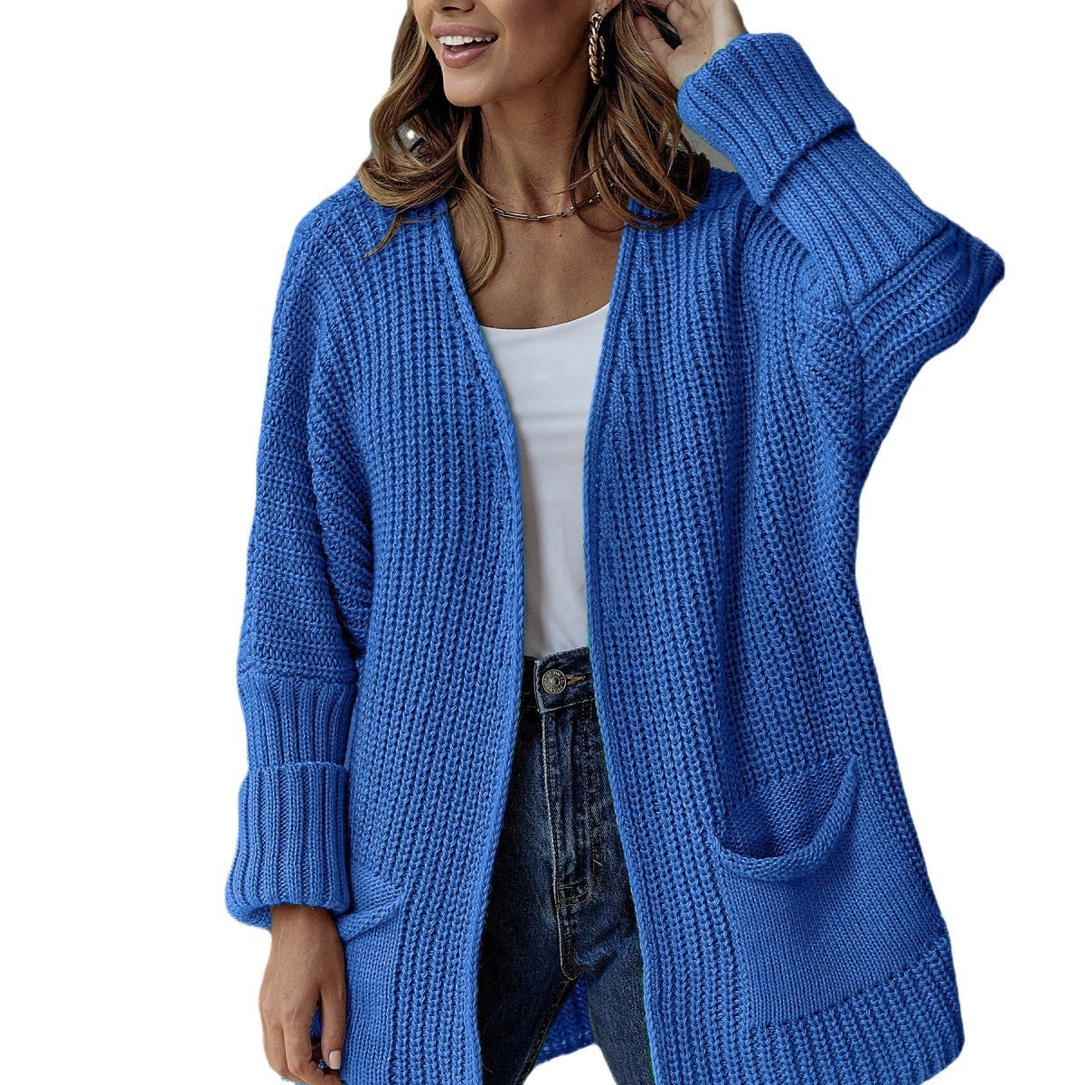 Femme Struktureret Åben Strikcardigan med Lomme detaljer Stilla