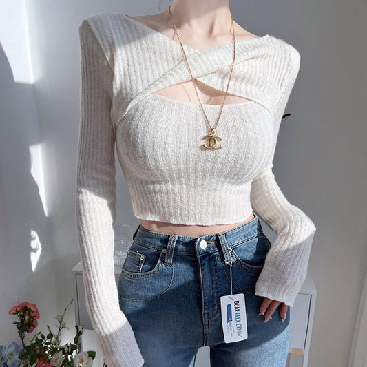 Dame Cut-Out Langærmet Ripp Crop Top Stilla