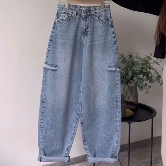 Dame Baggy Jeans med afslappet snit og indsnit knæ Stilla
