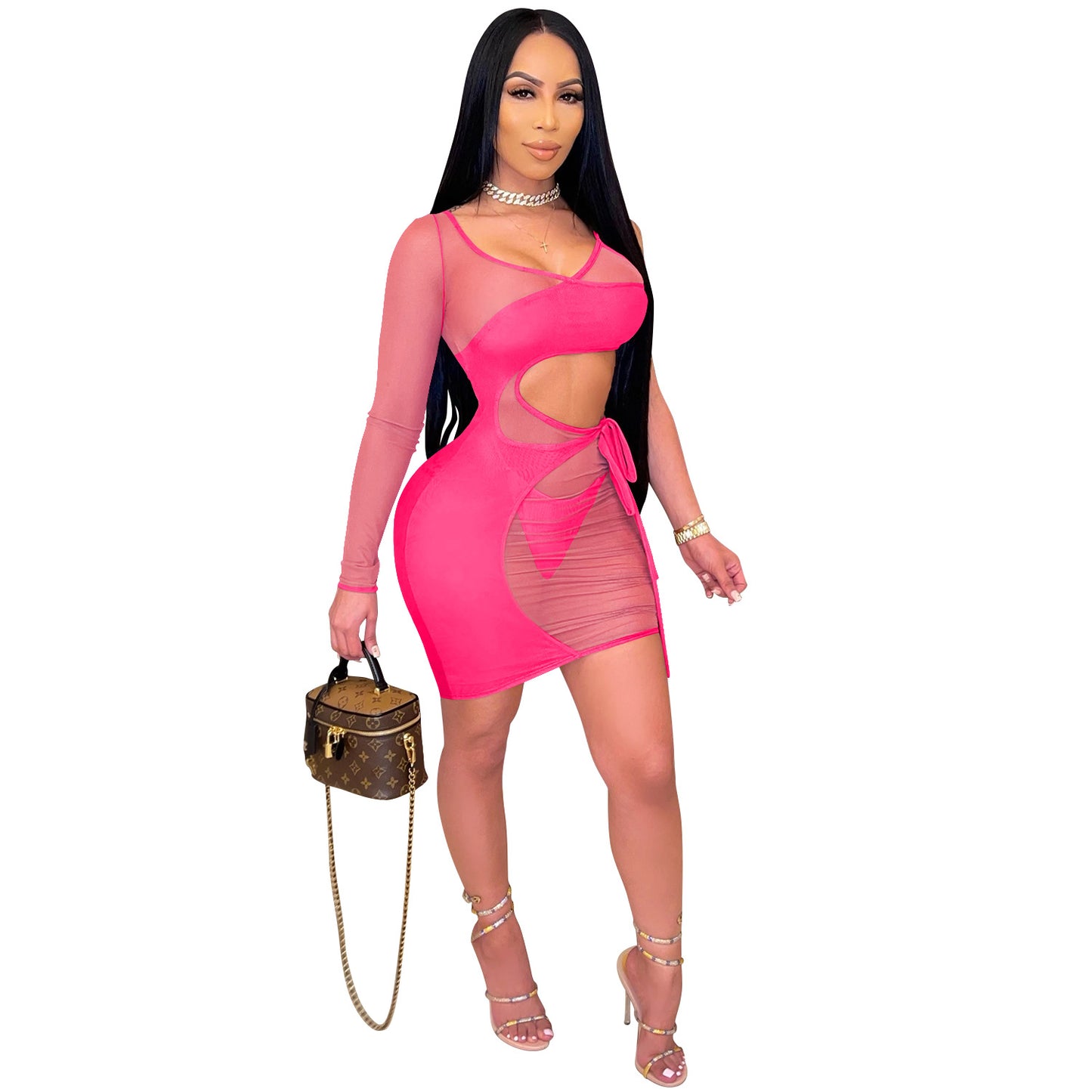 Dame Cut-Out Minikjole lavet af gennemsigtigt mesh med raffineret snøring Stilla