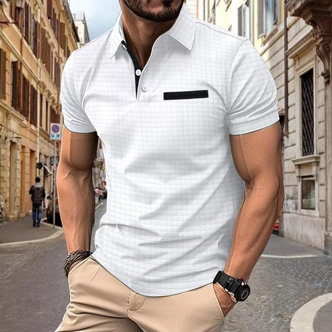 Herren Poloshirt med struktureret design og stilfulde akcenter Stilla