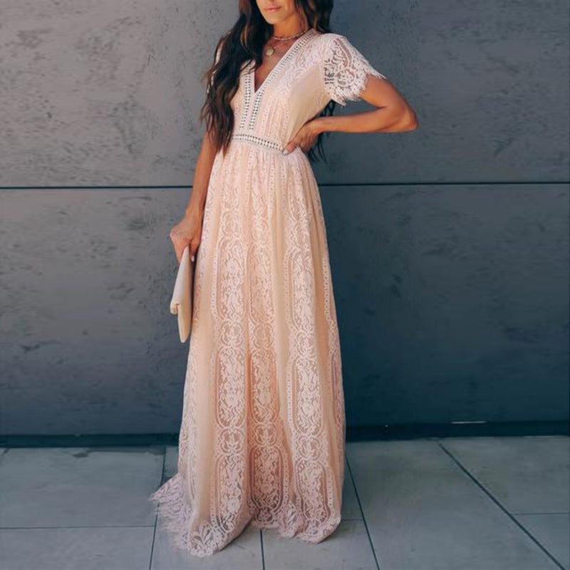 Dame Elegant Bohemian Spids Maxi Kjole Stilla