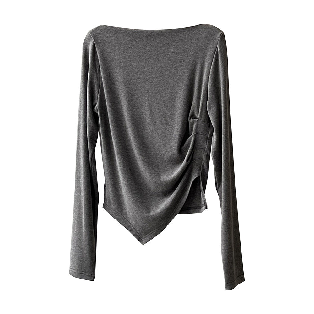 Dame afslappet langærmet skjorte med asymmetrisk snit og raffineret draperingsdesign Stilla