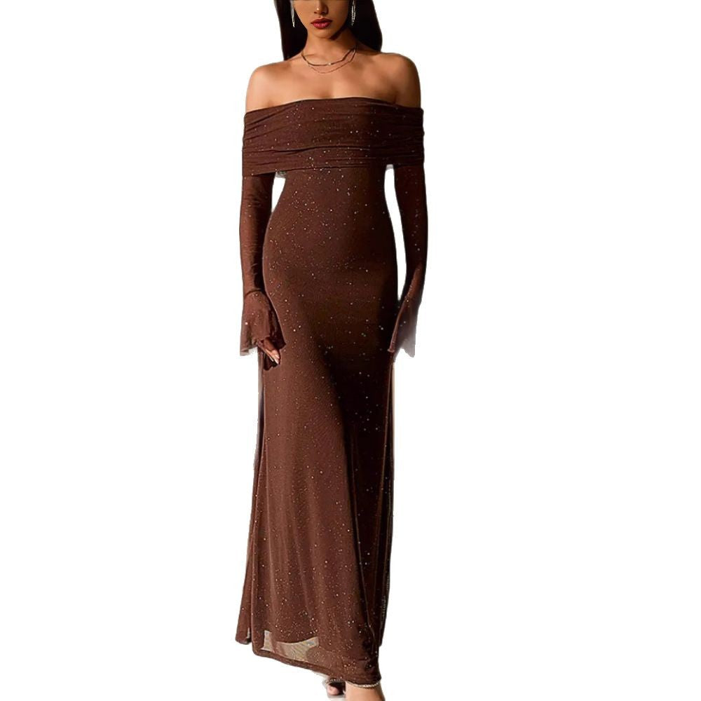 Dame Elegant aften kjole i off-shoulder design med glitrende accenter Stilla