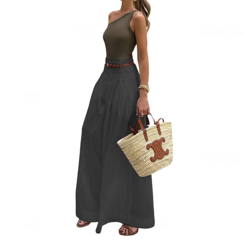 Dame Elegant Højtaljet Sommerbukser med Bred Ben Stilla