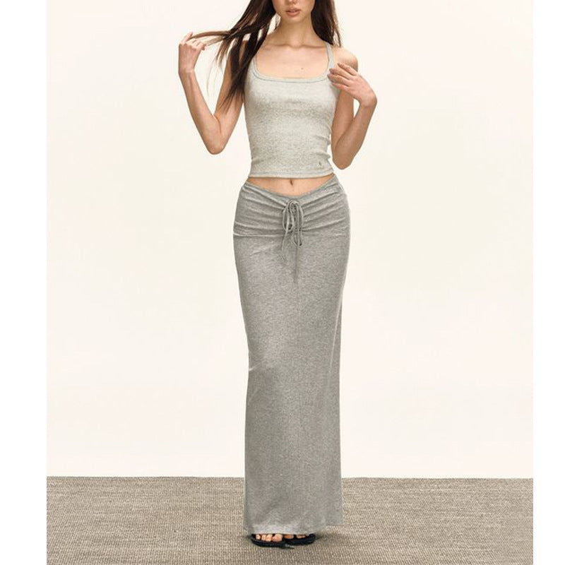 Dame afslappet maxikjole med justerbart bælte og smalle stropper Stilla