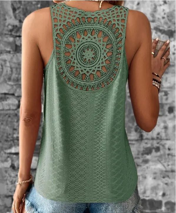 Dame Elegant Hæklet top med åben rygdesign Stilla