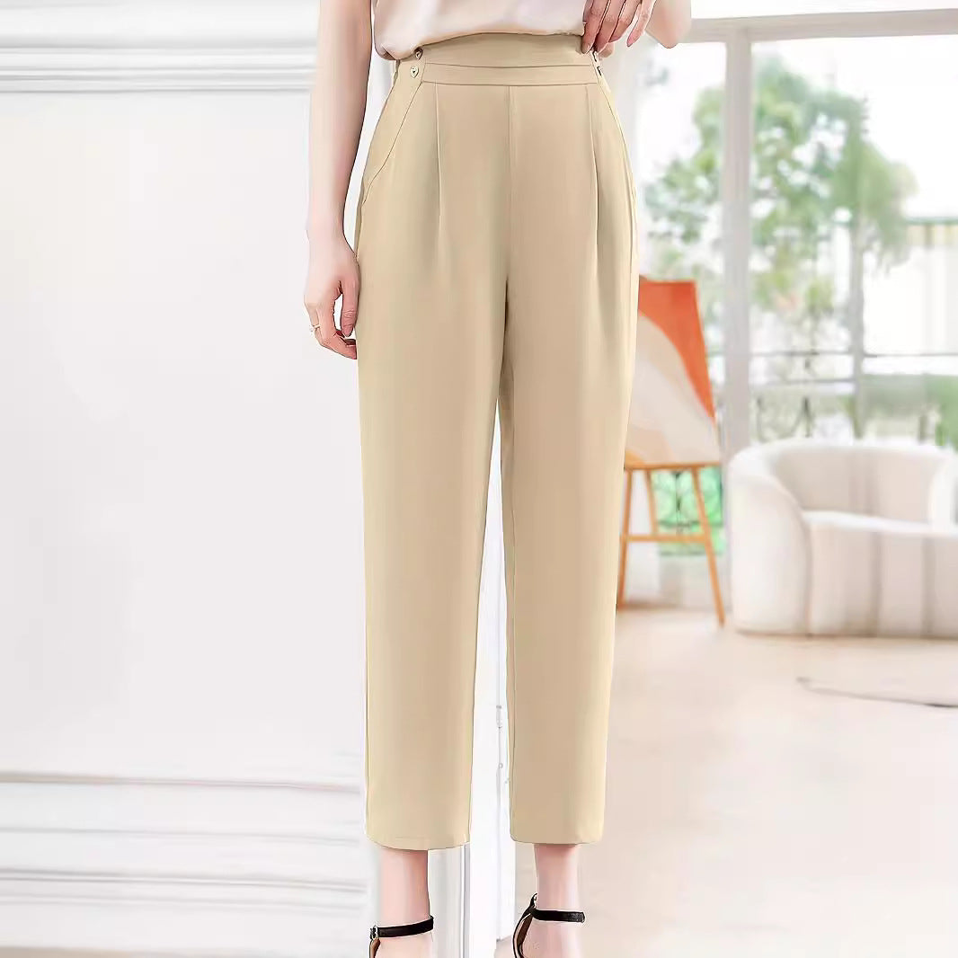 Dame Elegant Faltenbukser med høj talje og sidelommer Stilla