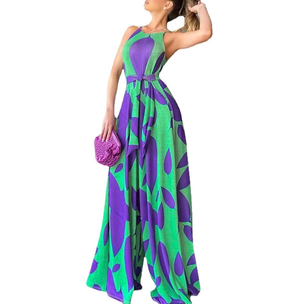 Dame jumpsuit med floral design og bred ben Stilla