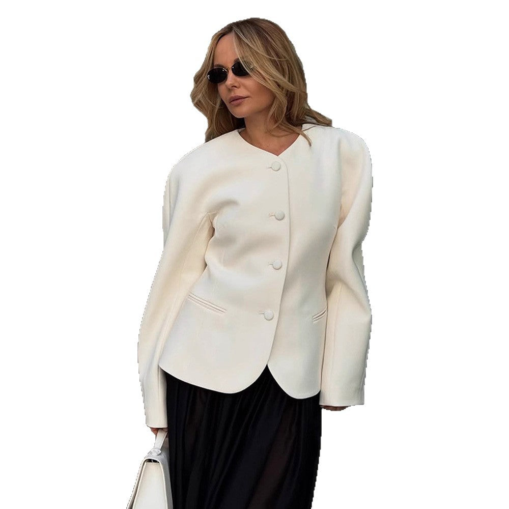 Dame Elegant Blazerjakke med fashionable Puffærmer og dekorativt Knapdesign Stilla