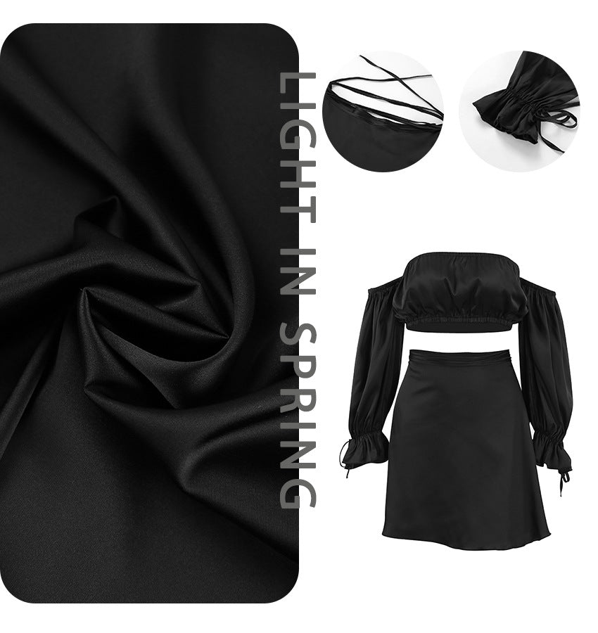 Dame Crop-Top og Mini nederdel sæt med rynkede ærmer Stilla