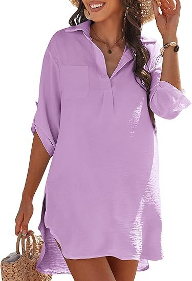 Dame afslappet strand skjorte kjole med praktisk slids og knapdetaljer Stilla