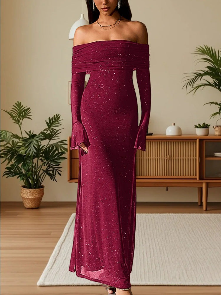 Dame Elegant aften kjole i off-shoulder design med glitrende accenter Stilla