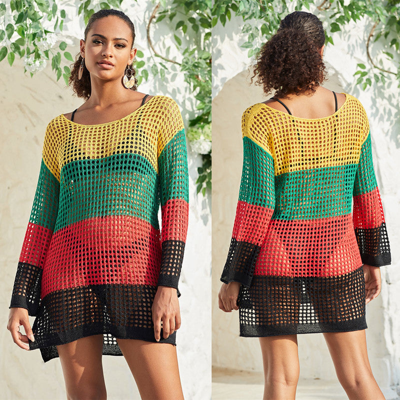 Dame afslappet net-strandpullover med farverigt farvespil Stilla