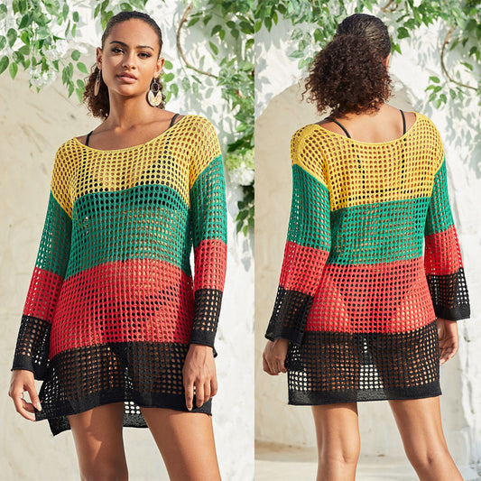 Dame afslappet net-strandpullover med farverigt farvespil Stilla