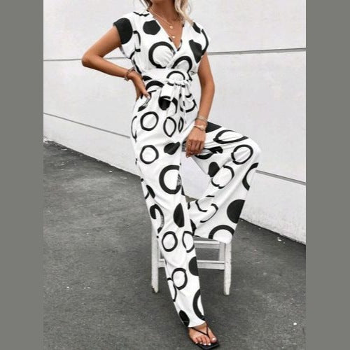 Dame Elegant Jumpsuit med grafisk cirkelmønster og taljebælte Stilla