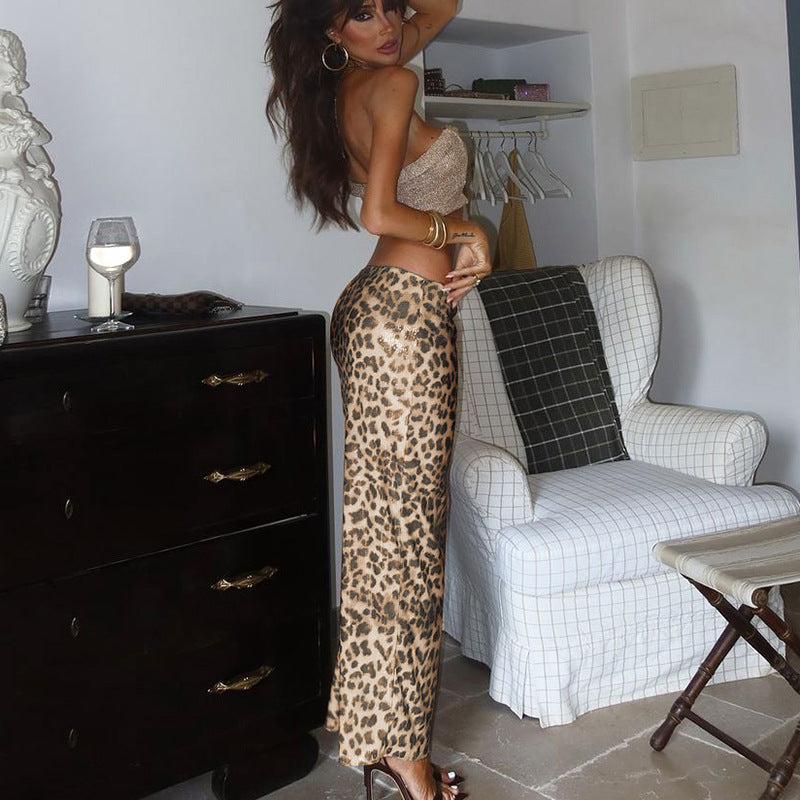 Dame Elegant Glimmer-Midiskirt med dyreprint og tætsiddende snit Stilla