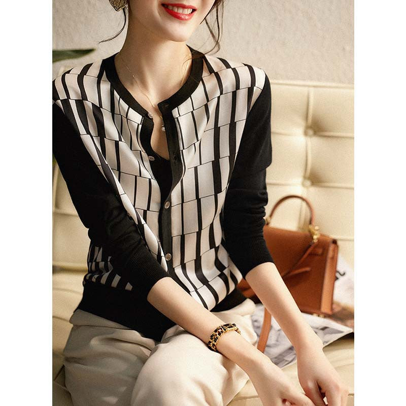 Dame elegant bluse med geometrisk design og knapfri udskæring Stilla