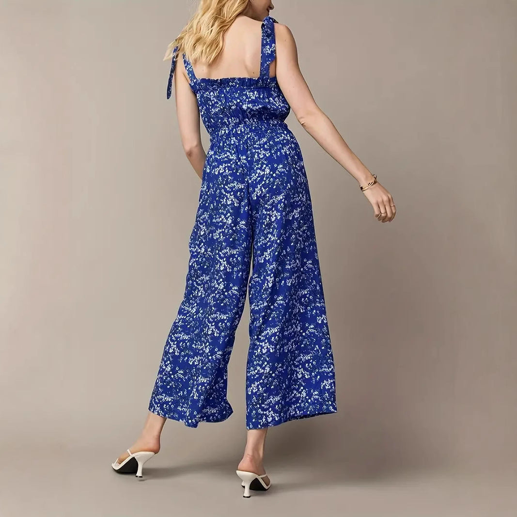 Dame jumpsuit med blomstret design og elastisk taljebånd Stilla