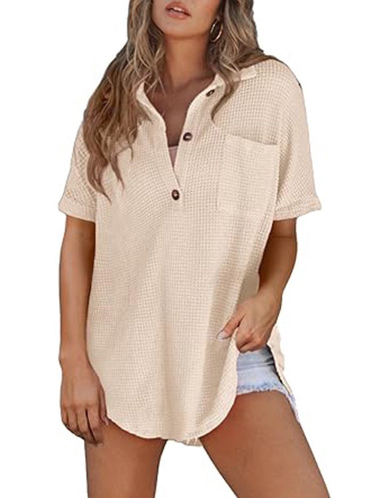 Dame afslappet kortærmet skjorte med knaplukning og brystlomme Stilla