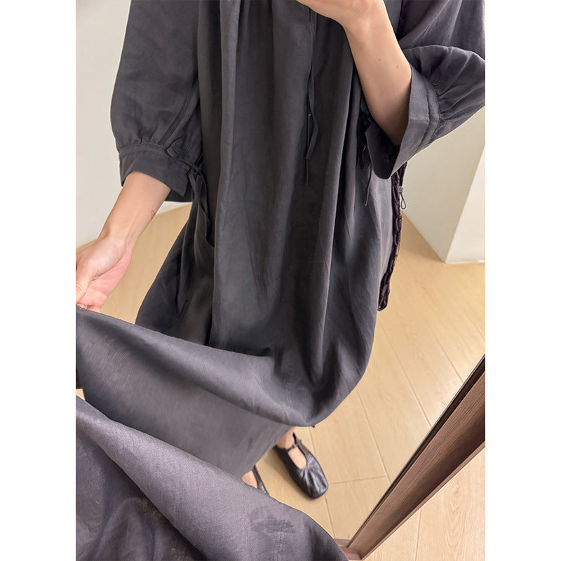 Dame afslappet maxikjole med bånd og pufærmer Stilla