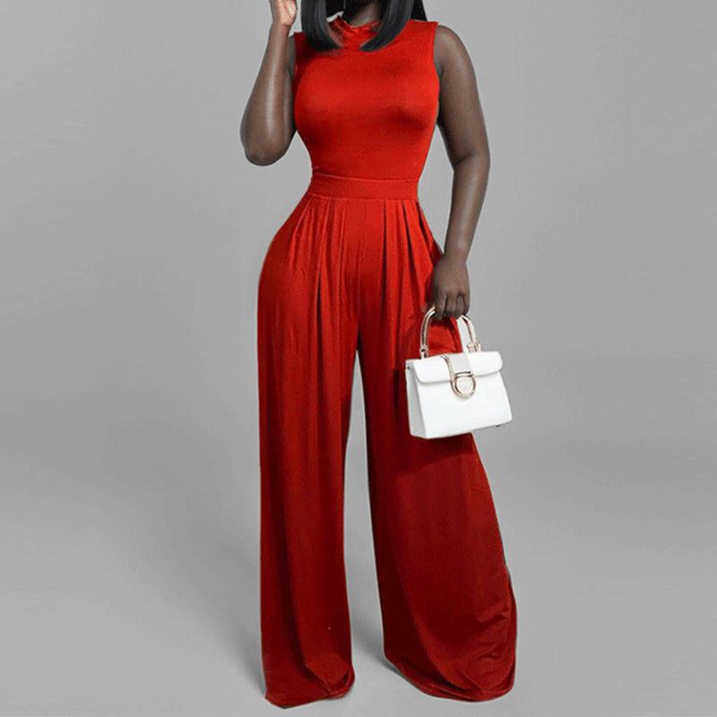 Dame elegant jumpsuit med bred ben og lukkede skuldre Stilla