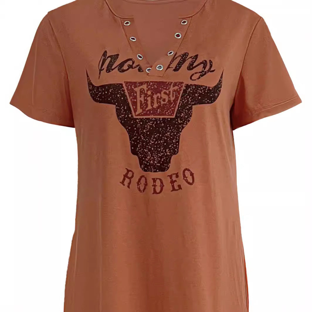 Dame afslappet maxikjole med grafisk print og sidelommer Stilla