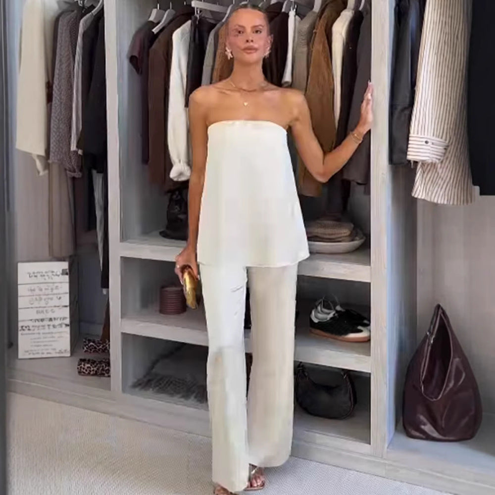 Dame Cropped Jumpsuit med off-shoulder design og bredt ben Stilla