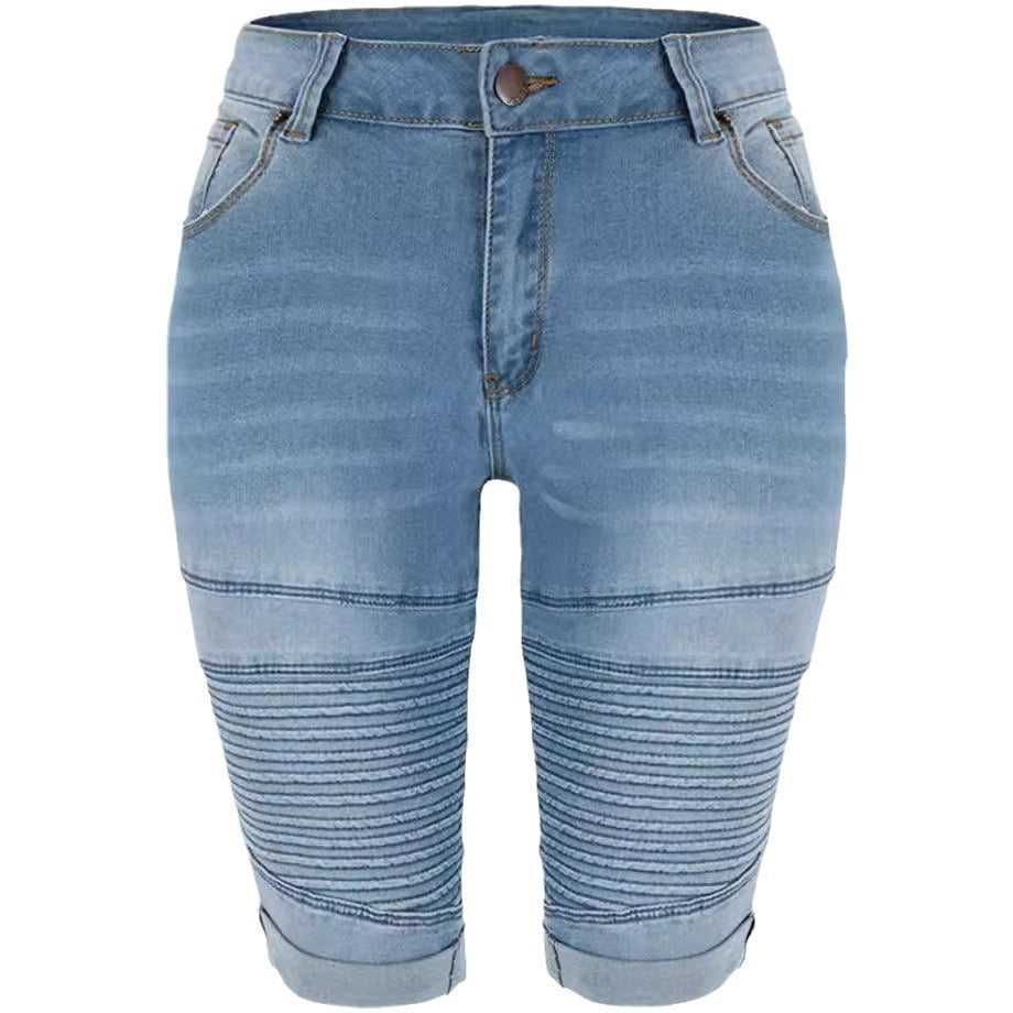 Dame Denim Cykelbukser med modet Biker-detail Stilla