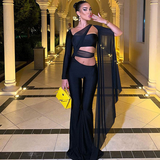 Dame Elegante Jumpsuit med asymmetrisk design og flydende chiffon-indsats Stilla