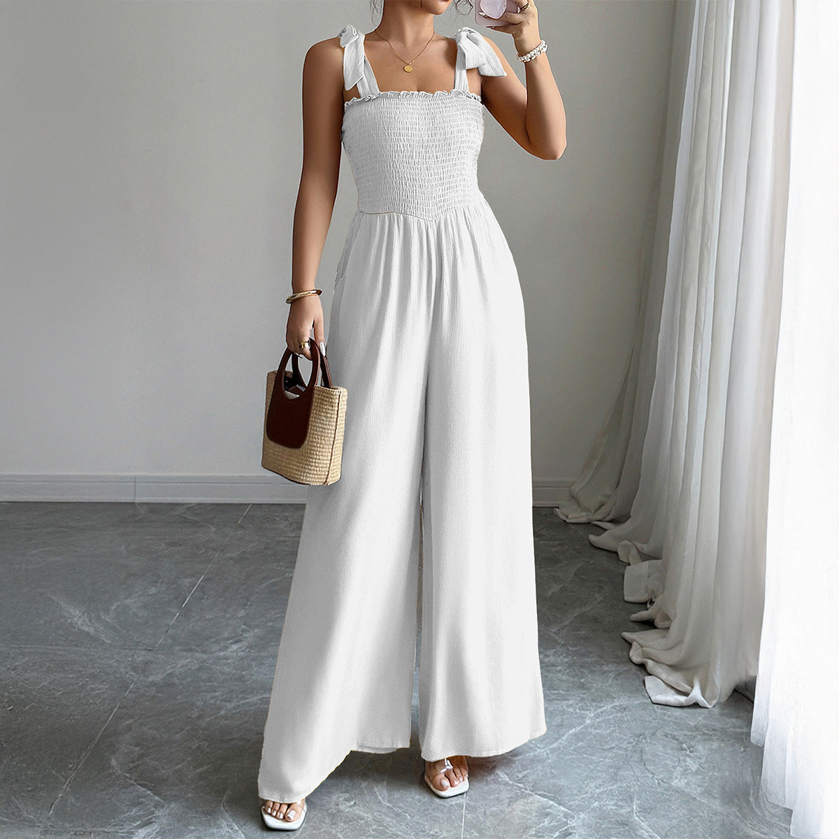 Dame Jumpsuit med ruchedetaljer og elastisk overdel Stilla