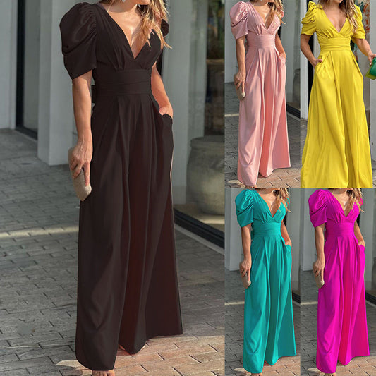 Dame jumpsuit med puffærmer og afslappet snit Stilla