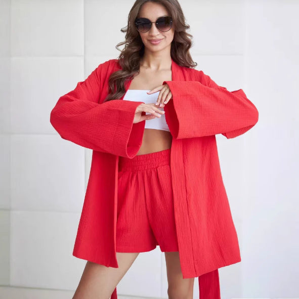 Dame afslappet Kimono-jakke med bælte og åbne ærmer Stilla